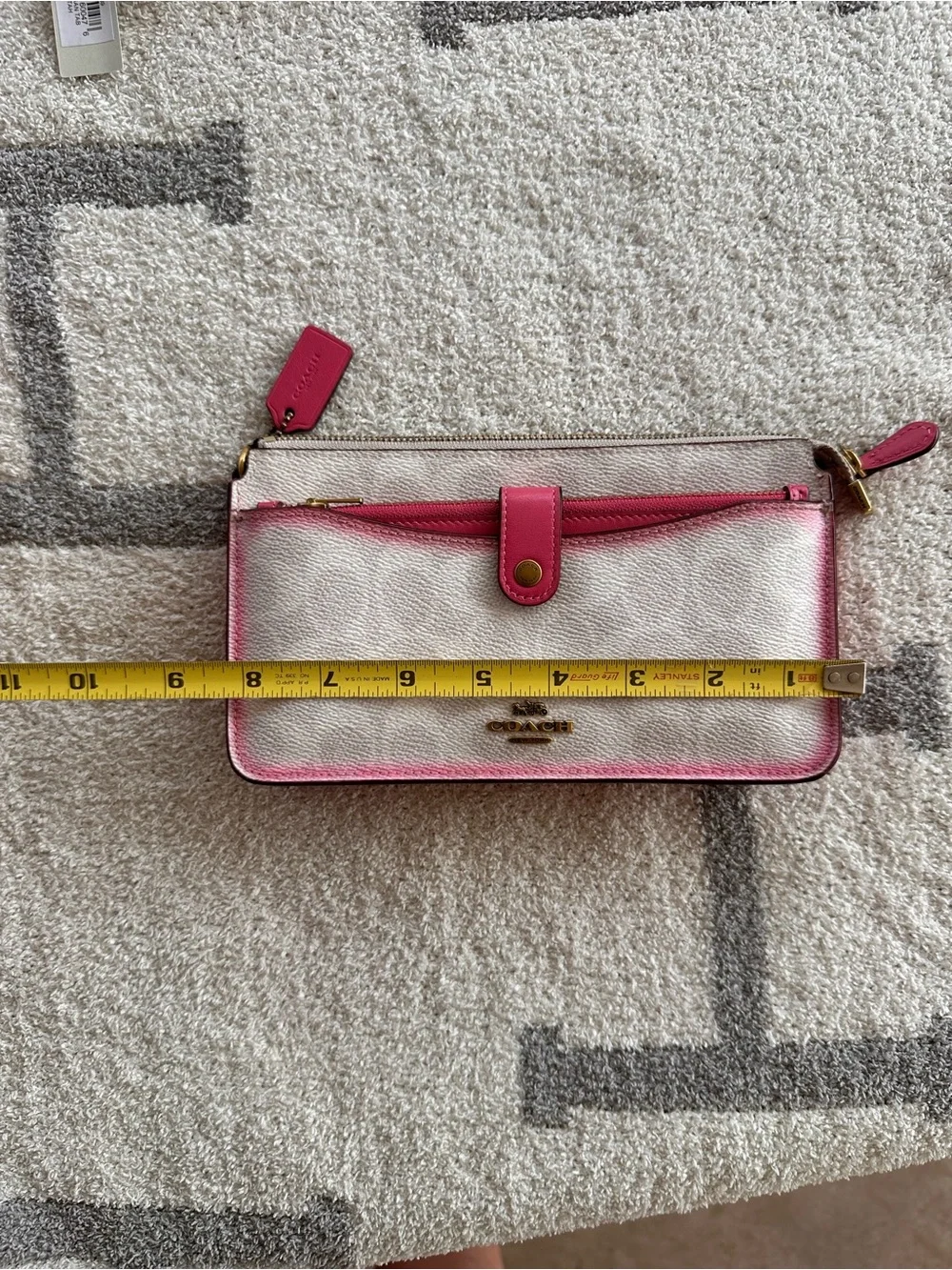 Coach Cream Canvas Wallet with Pink Trim